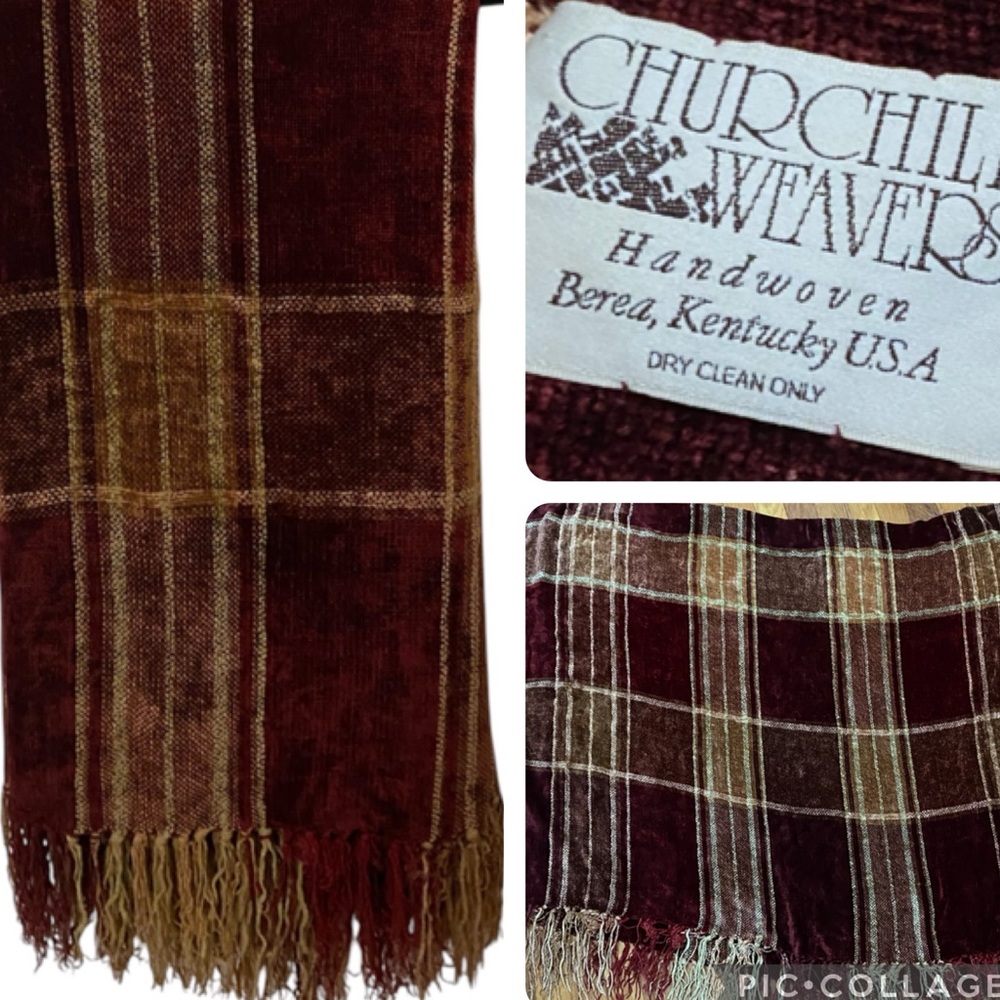 CHURCHHILL WEAVERS Striped Handwoven Chenille Throw Blanket Kentucky Fringe - Picture 1 of 8